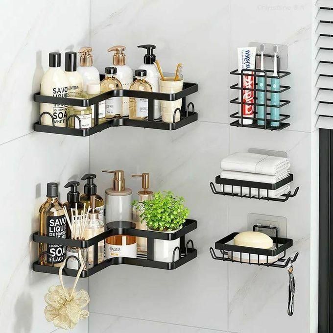 Étagère d'Angle Murale Premium 5 en 1 – Organisez Votre Salle de Bain Sans Percer