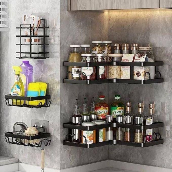 Étagère d'Angle Murale Premium 5 en 1 – Organisez Votre Salle de Bain Sans Percer