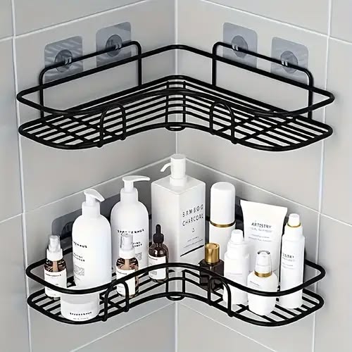 Étagère d'Angle Murale Premium 5 en 1 – Organisez Votre Salle de Bain Sans Percer